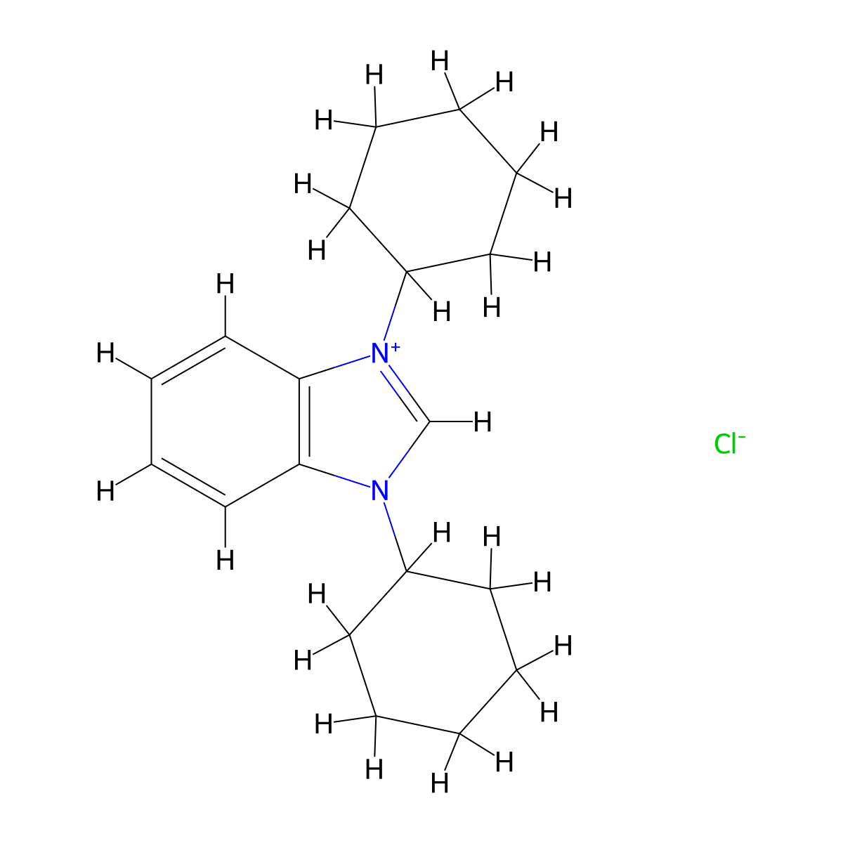 1,3-Dicyclohexyl-1H-benzimidazol-3-ium chloride molecular structure, CAS 1034449-15-4