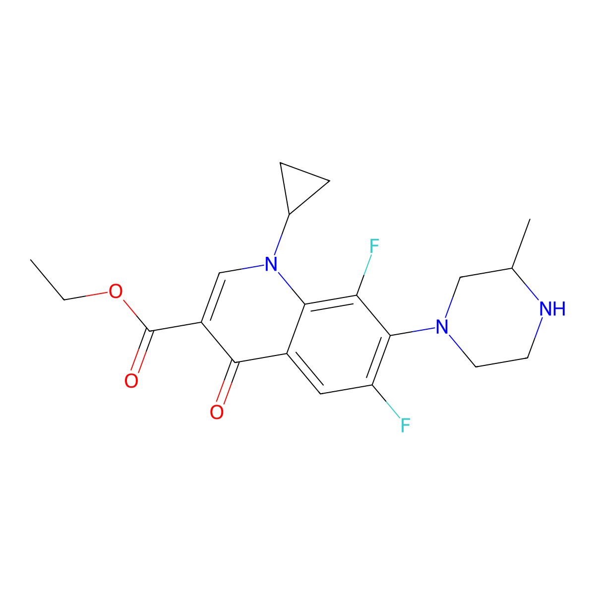 Ethyl 1-cyclopropyl-6,8-difluoro-7-(3-methylpiperazin-1-yl)-4-oxo-1,4-dihydroquinoline-3-carboxylate molecular structure, CAS 103460-87-3