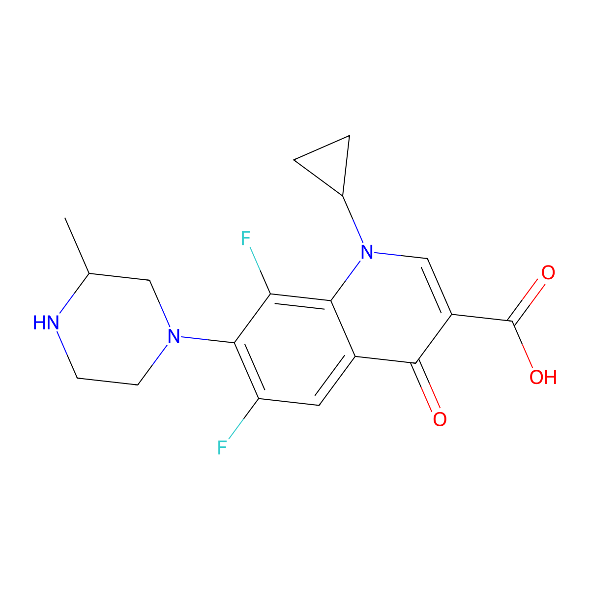 1-Cyclopropyl-6,8-difluoro-7-(3-methylpiperazin-1-yl)-4-oxo-1,4-dihydroquinoline-3-carboxylic acid molecular structure, CAS 103460-89-5