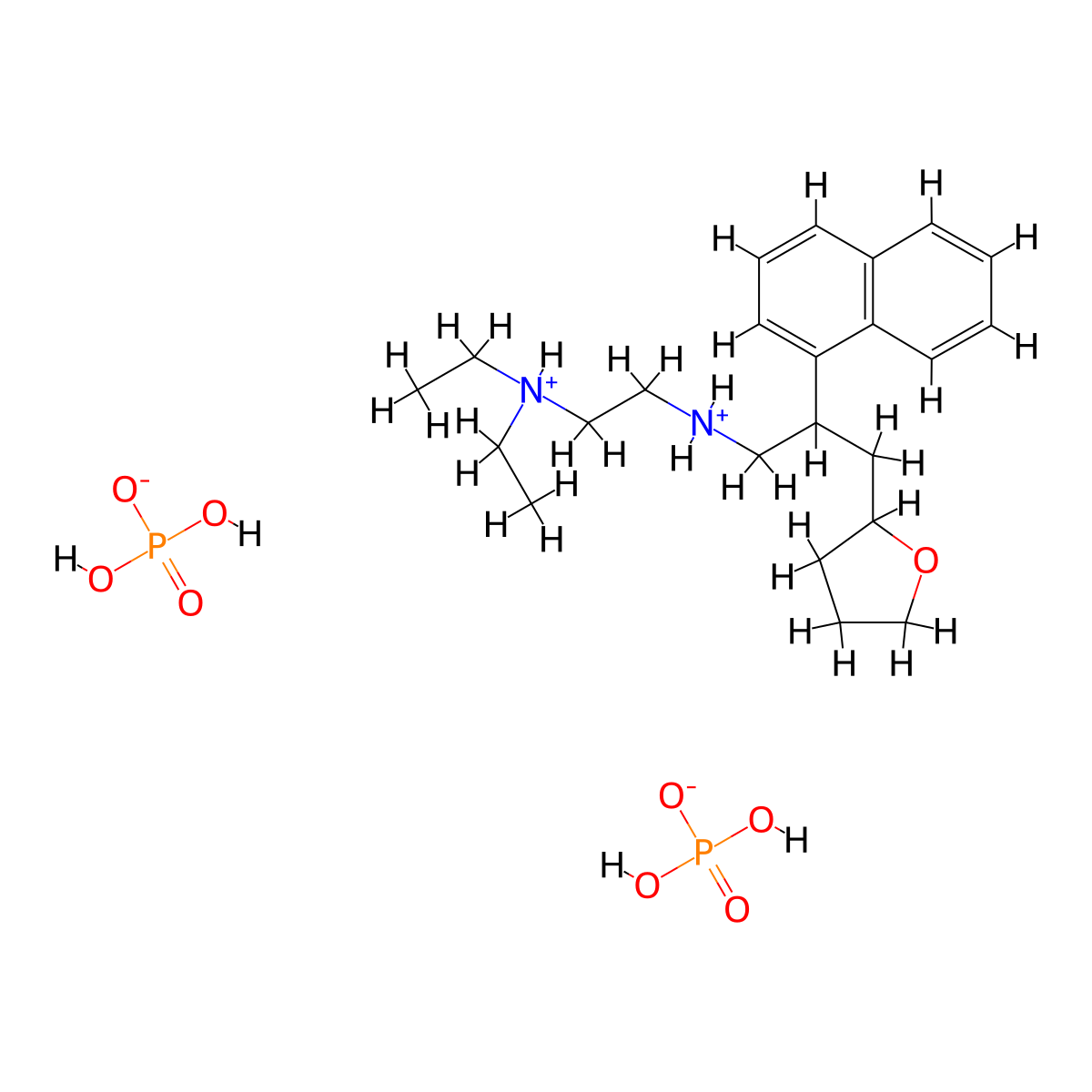 2-Furanpropylamine, tetrahydro-N-(2-diethylaminoethyl)-beta-(1-naphthyl)-, biphosphate molecular structure, CAS 10347-74-7