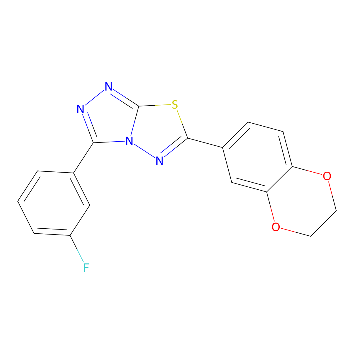 6-(2,3-Dihydro-1,4-benzodioxin-6-yl)-3-(3-fluorophenyl)[1,2,4]triazolo[3,4-b][1,3,4]thiadiazole molecular structure, CAS 1034734-98-9