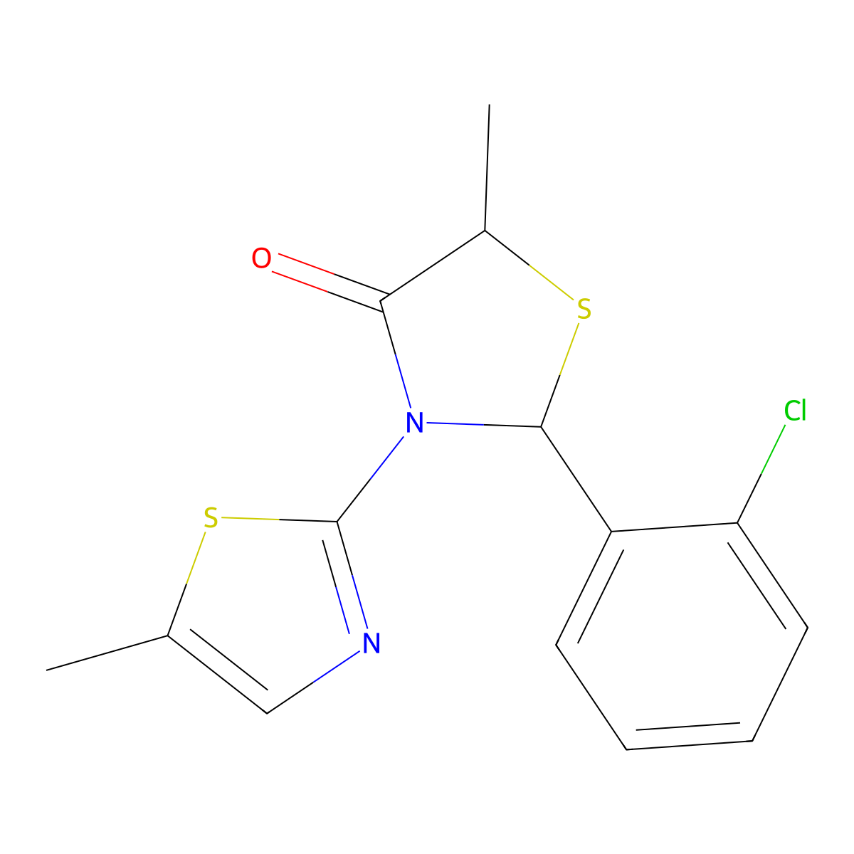 2-(2-Chlorophenyl)-5-methyl-3-(5-methyl-1,3-thiazol-2-yl)-1,3-thiazolidin-4-one molecular structure, CAS 1034735-52-8