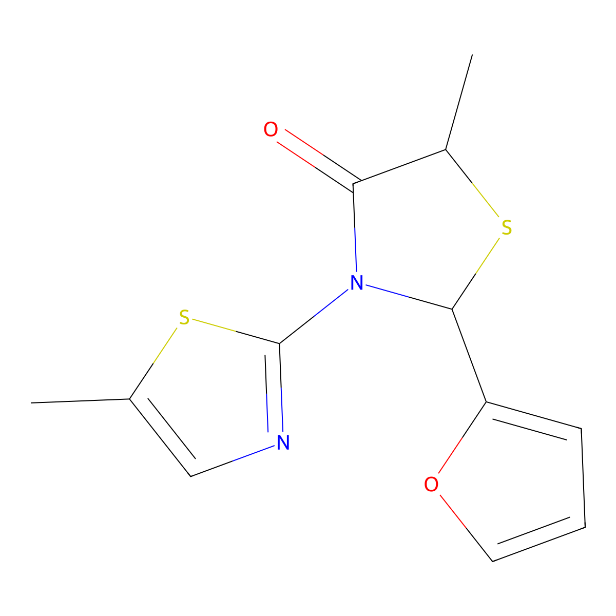 2-(2-Furyl)-5-methyl-3-(5-methyl-1,3-thiazol-2-yl)-1,3-thiazolidin-4-one molecular structure, CAS 1034735-76-6