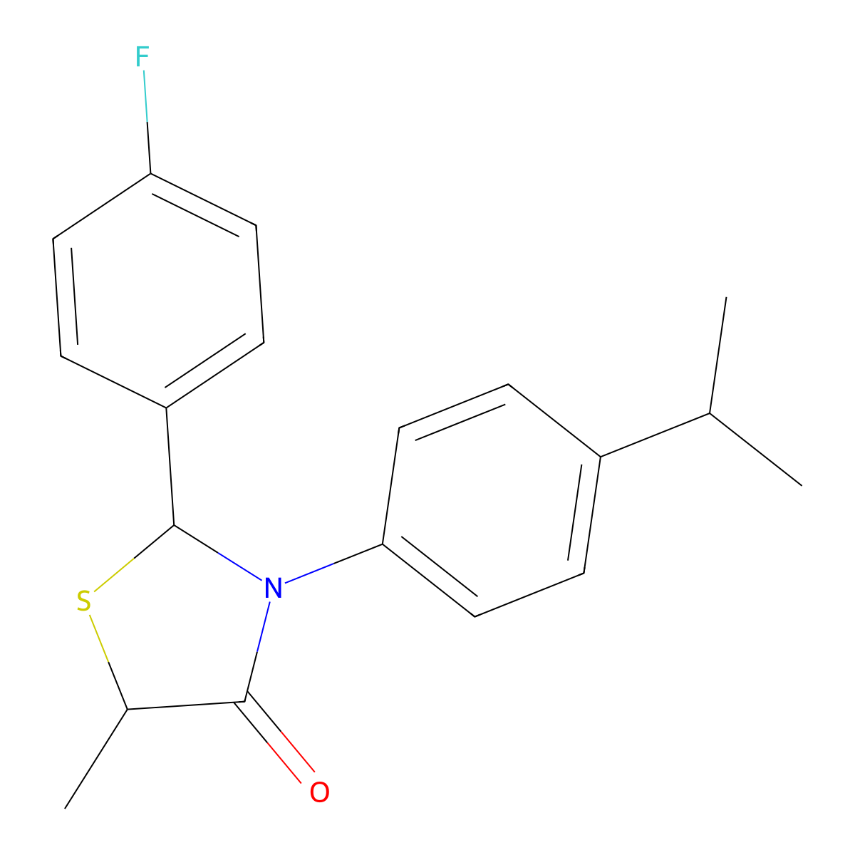2-(4-Fluorophenyl)-3-(4-isopropylphenyl)-5-methyl-1,3-thiazolidin-4-one molecular structure, CAS 1034735-94-8
