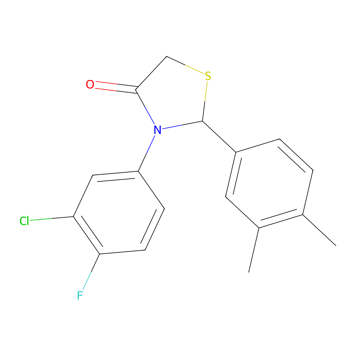 3-(3-Chloro-4-fluorophenyl)-2-(3,4-dimethylphenyl)-1,3-thiazolidin-4-one molecular structure, CAS 1034737-12-6
