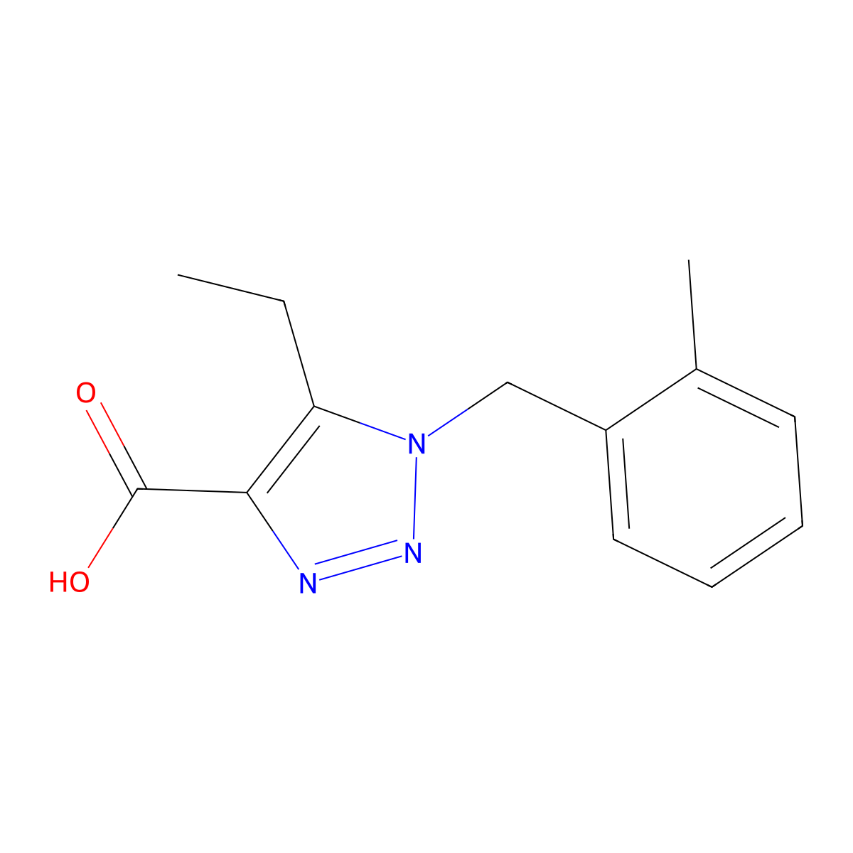 5-ethyl-1-(2-methylbenzyl)-1H-1,2,3-triazole-4-carboxylic acid molecular structure, CAS 1034738-43-6
