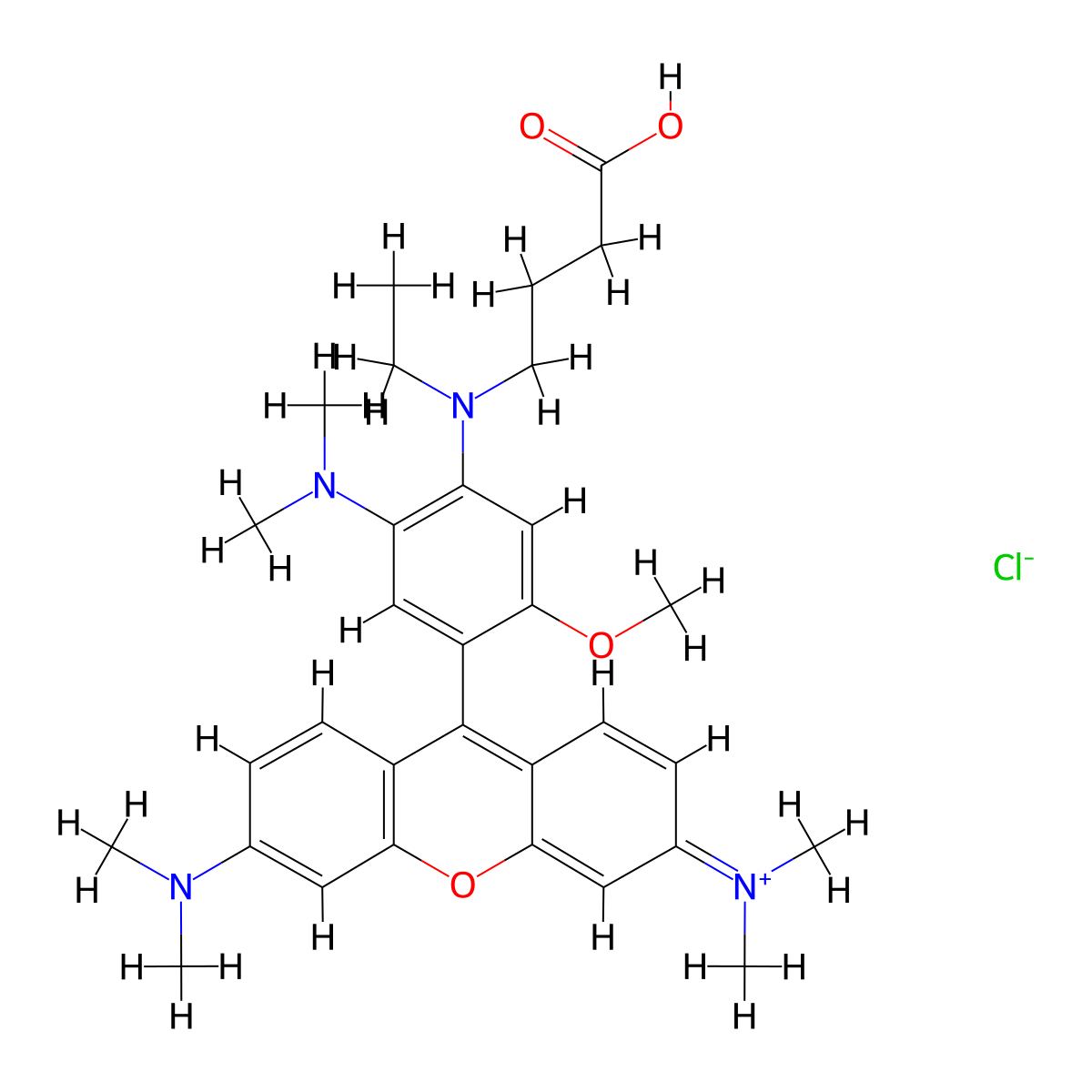 9-(4-((3-Carboxypropyl)(ethyl)amino)-5-(dimethylamino)-2-methoxyphenyl)-3,6-bis(dimethylamino)xanthylium chloride molecular structure, CAS 1034887-12-1