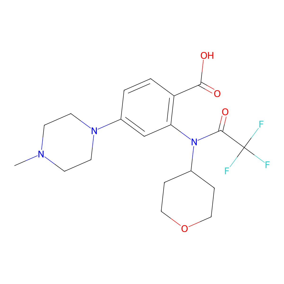 4-(4-methylpiperazin-1-yl)-2-(2,2,2-trifluoro-N-(tetrahydro-2H-pyran-4-yl)acetamido)benzoic acid molecular structure, CAS 1034975-61-5