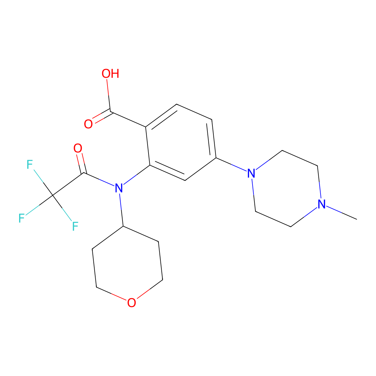 4-(4-methylpiperazin-1-yl)-2-(2,2,2-trifluoro-N-(tetrahydro-2H-pyran-4-yl)acetamido)benzoic acid molecular structure, CAS 1034975-61-5
