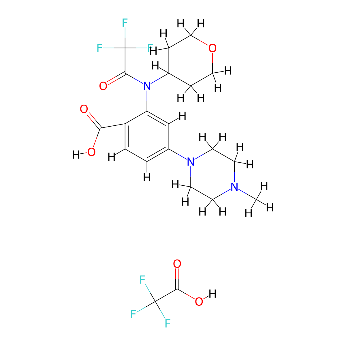 4-(4-Methylpiperazin-1-yl)-2-(2,2,2-trifluoro-N-(tetrahydro-2H-pyran-4-yl)acetamido)benzoic acid 2,2,2-trifluoroacetate molecular structure, CAS 1034975-62-6