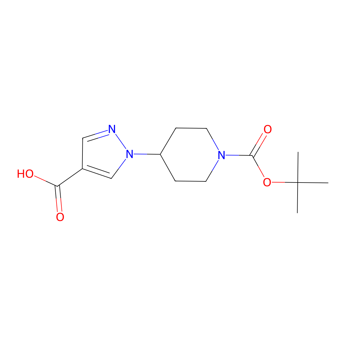 1-(1-((tert-butoxy)carbonyl)piperidin-4-yl)-1H-pyrazole-4-carboxylic acid molecular structure, CAS 1034976-50-5