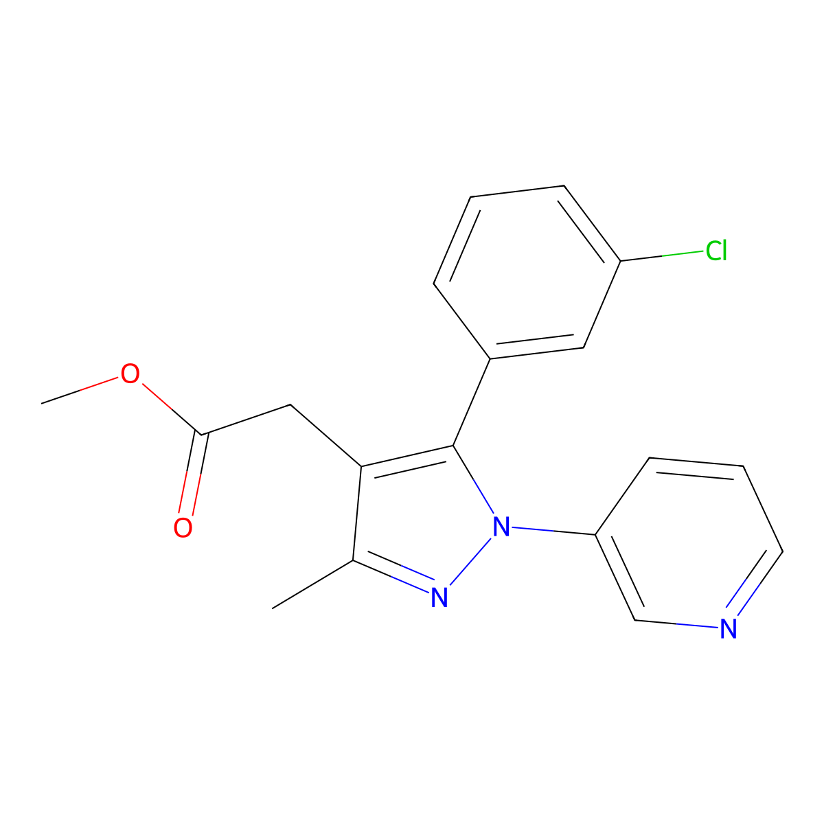 Methyl 2-[5-(3-chlorophenyl)-3-methyl-1-(pyridin-3-yl)pyrazol-4-yl]acetate molecular structure, CAS 1035170-09-2
