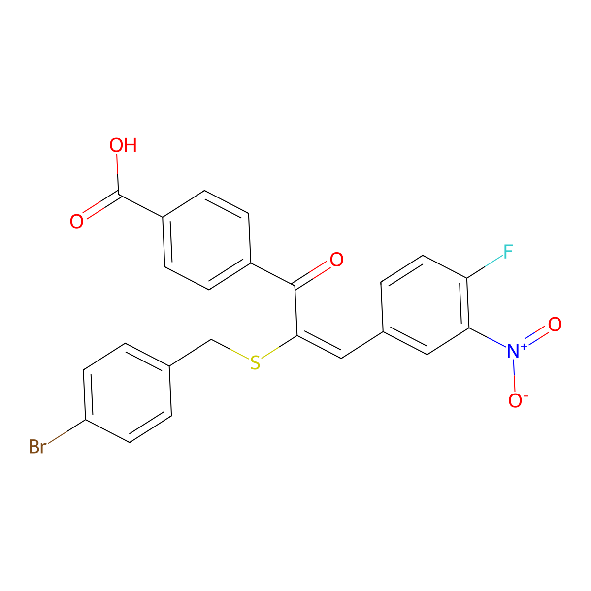 (E)-4-(2-(4-Bromobenzylthio)-3-(4-fluoro-3-nitrophenyl)acryloyl)benzoic acid molecular structure, CAS 1035199-04-2