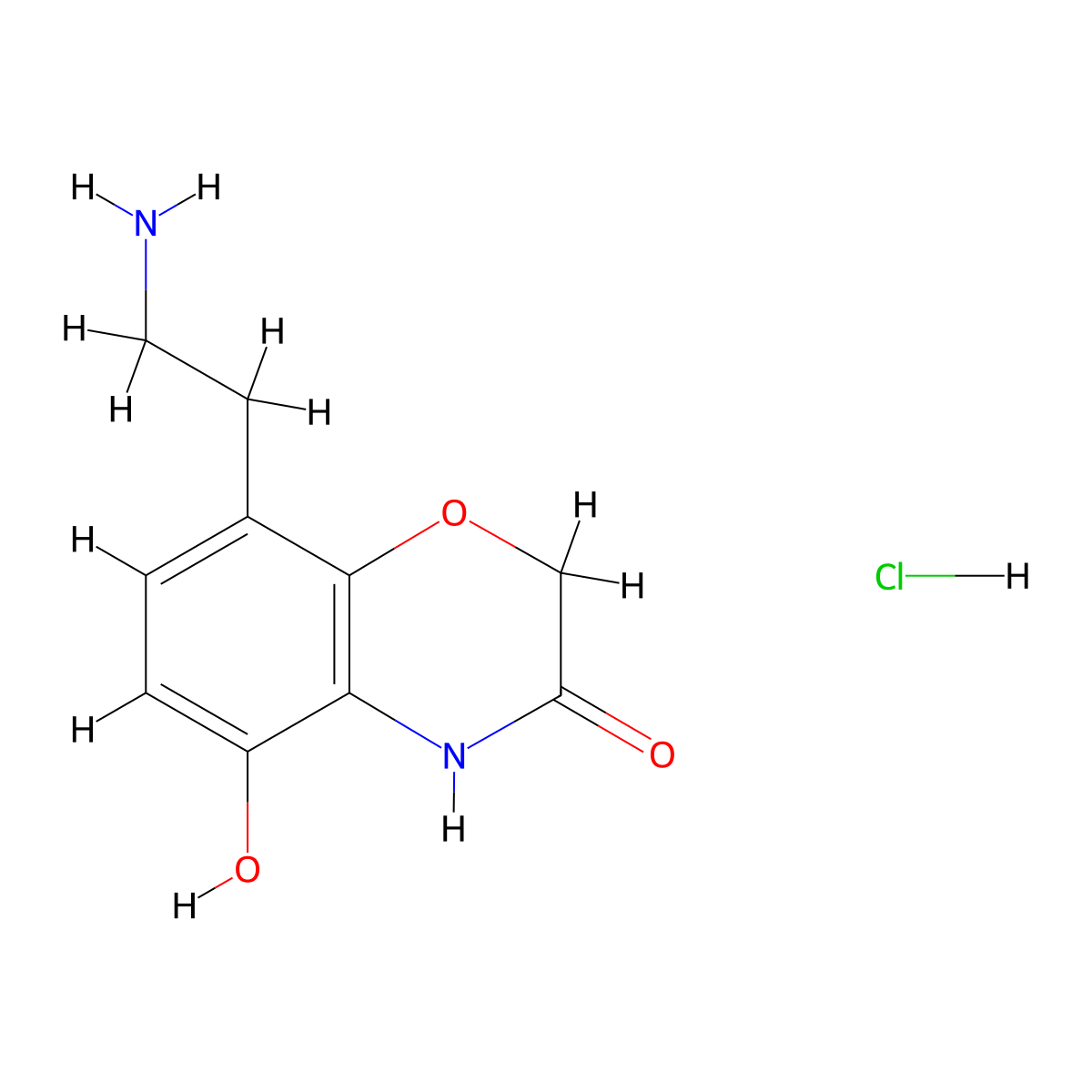 8-(2-Aminoethyl)-5-hydroxy-2H-benzo[b][1,4]oxazin-3(4H)-one hydrochloride molecular structure, CAS 1035229-35-6