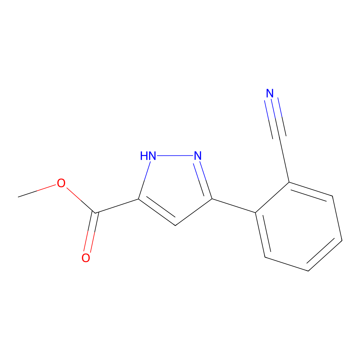 methyl 5-(2-cyanophenyl)-1H-pyrazole-3-carboxylate molecular structure, CAS 1035235-09-6