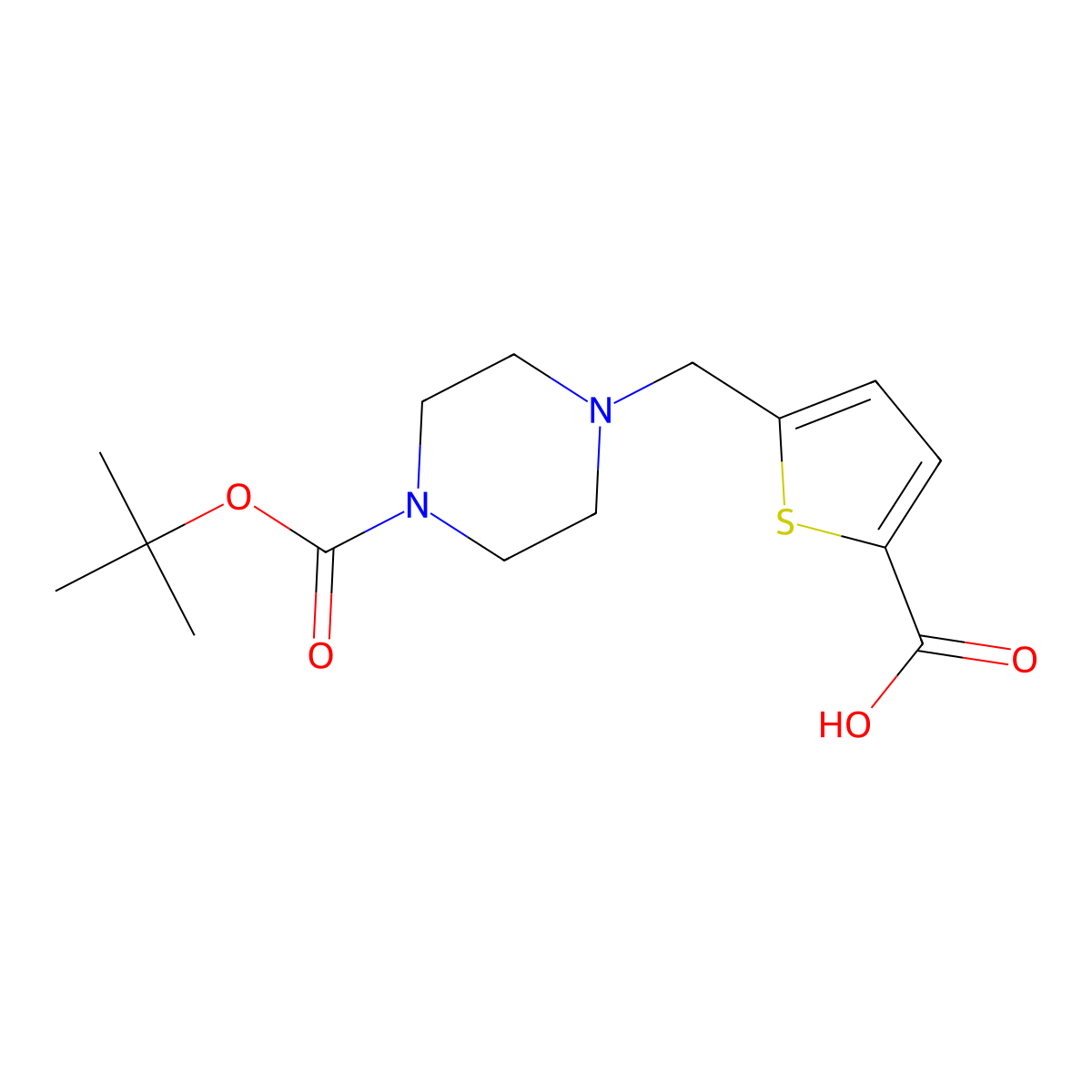 5-{[4-(Tert-butoxycarbonyl)piperazin-1-yl]methyl}thiophene-2-carboxylic acid molecular structure, CAS 1035235-25-6