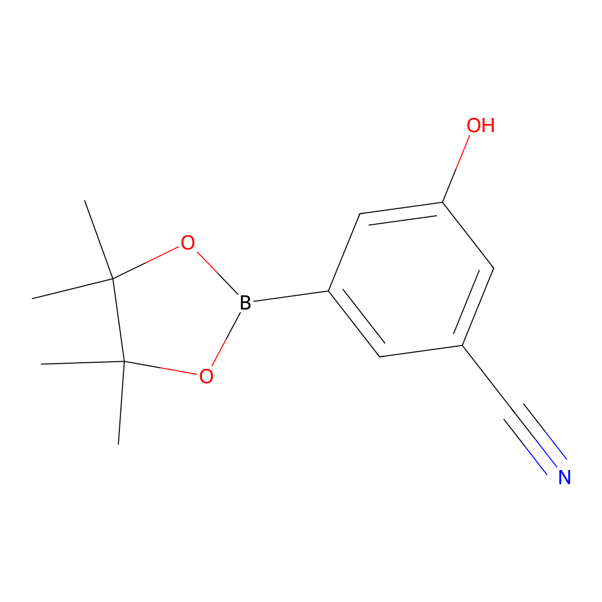 3-Hydroxy-5-(4,4,5,5-tetramethyl-1,3,2-dioxaborolan-2-yl)benzonitrile molecular structure, CAS 1035266-34-2