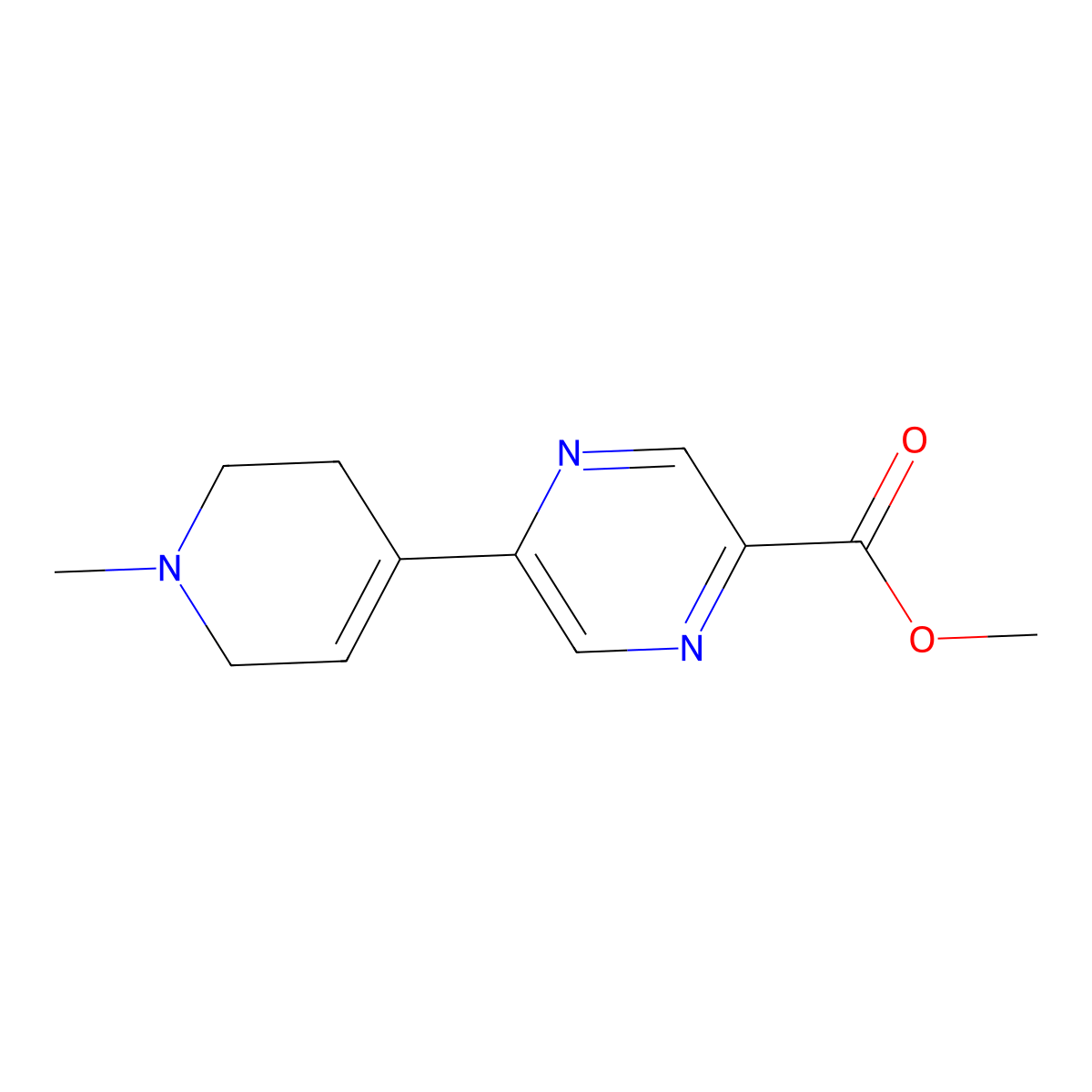 methyl 5-(1-methyl-3,6-dihydro-2H-pyridin-4-yl)pyrazine-2-carboxylate molecular structure, CAS 1035271-50-1