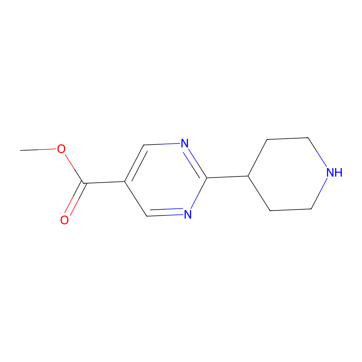 Methyl 2-(piperidin-4-yl)pyrimidine-5-carboxylate molecular structure, CAS 1035271-56-7