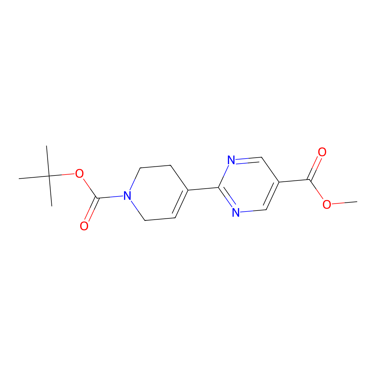 Methyl 2-(1-(tert-butoxycarbonyl)-1,2,3,6-tetrahydropyridin-4-yl)pyrimidine-5-carboxylate molecular structure, CAS 1035271-58-9