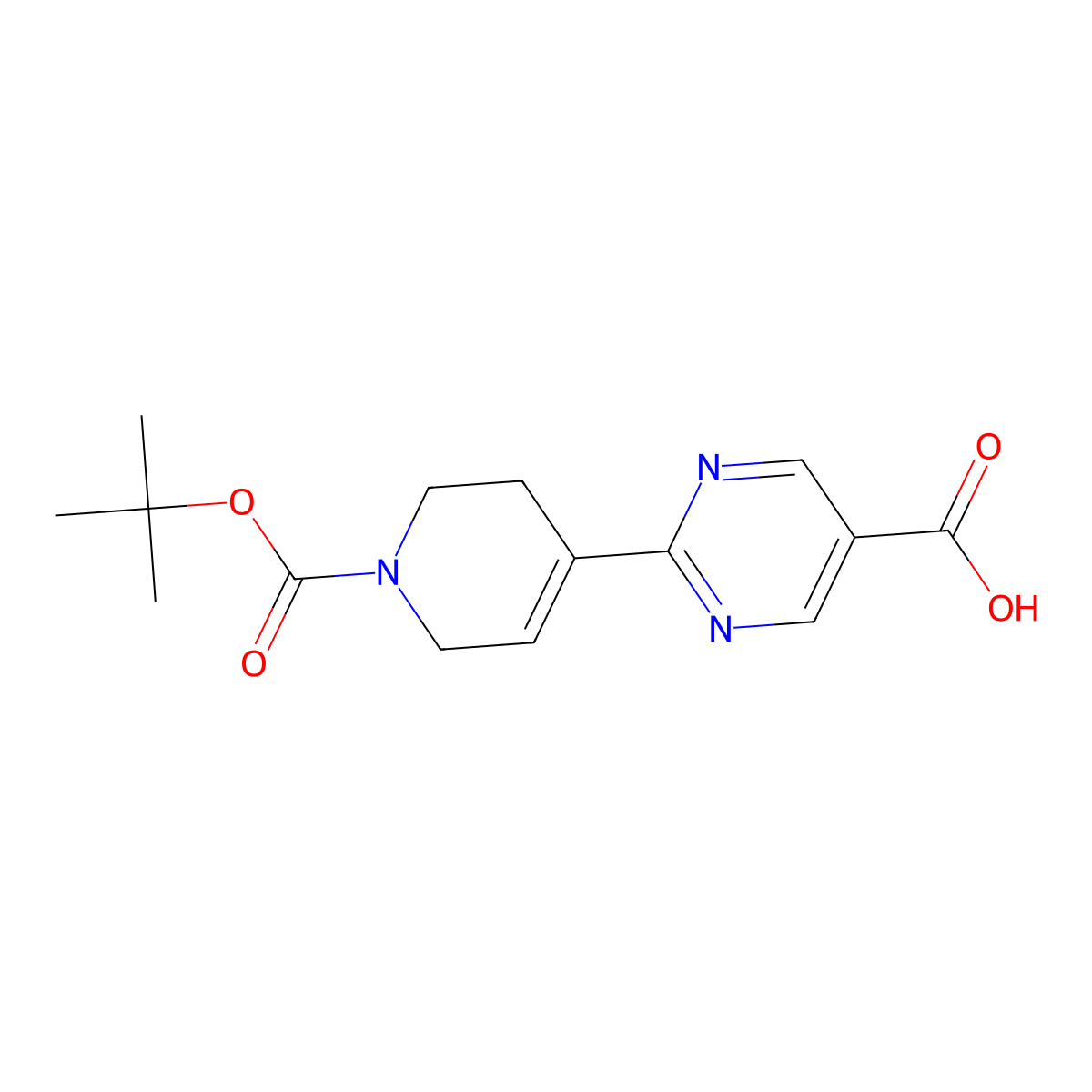 2-(1-(Tert-butoxycarbonyl)-1,2,3,6-tetrahydropyridin-4-yl)pyrimidine-5-carboxylic acid molecular structure, CAS 1035271-59-0