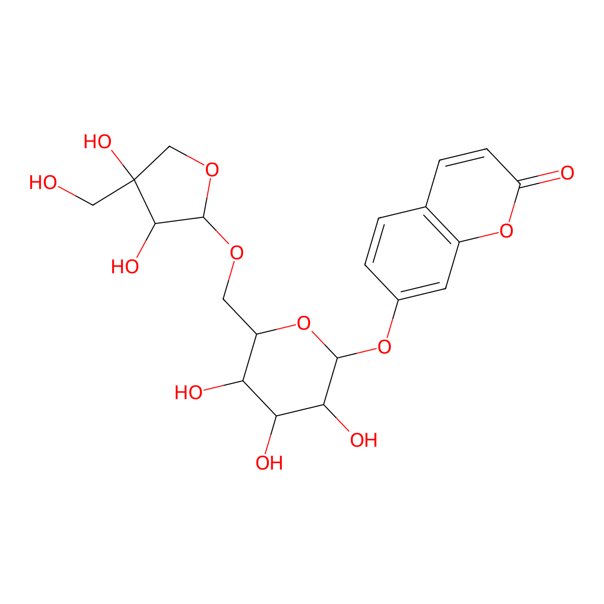 7-((2S,3R,4S,5S,6R)-6-(((2R,3R,4R)-3,4-Dihydroxy-4-(Hydroxymethyl)Oxolan-2-Yl)Oxymethyl)-3,4,5-Trihydroxyoxan-2-Yl)Oxychromen-2-One molecular structure, CAS 103529-94-8