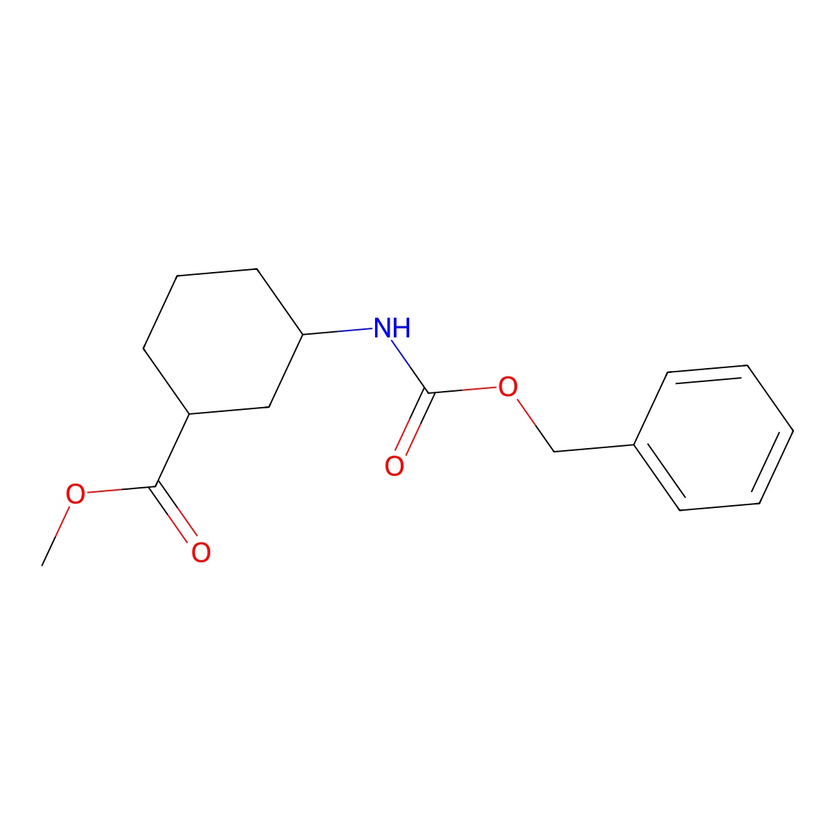 Methyl trans-3-(benzyloxycarbonylamino)cyclohexanecarboxylate, 97% molecular structure, CAS 1035325-22-4