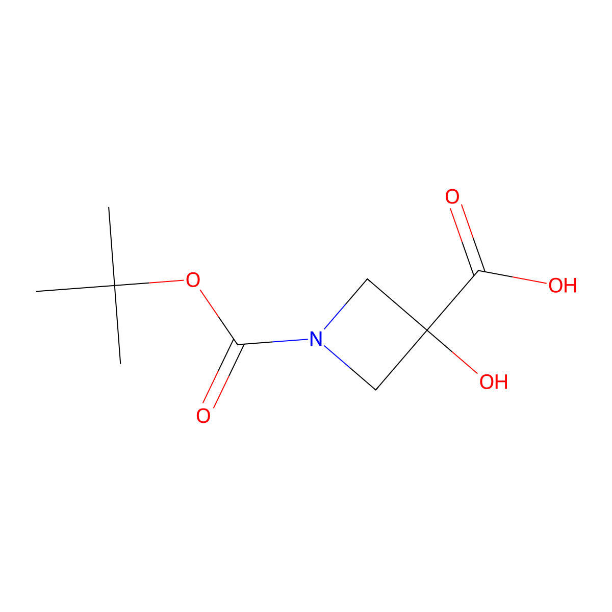 1-[(Tert-butoxy)carbonyl]-3-hydroxyazetidine-3-carboxylic acid molecular structure, CAS 1035351-06-4