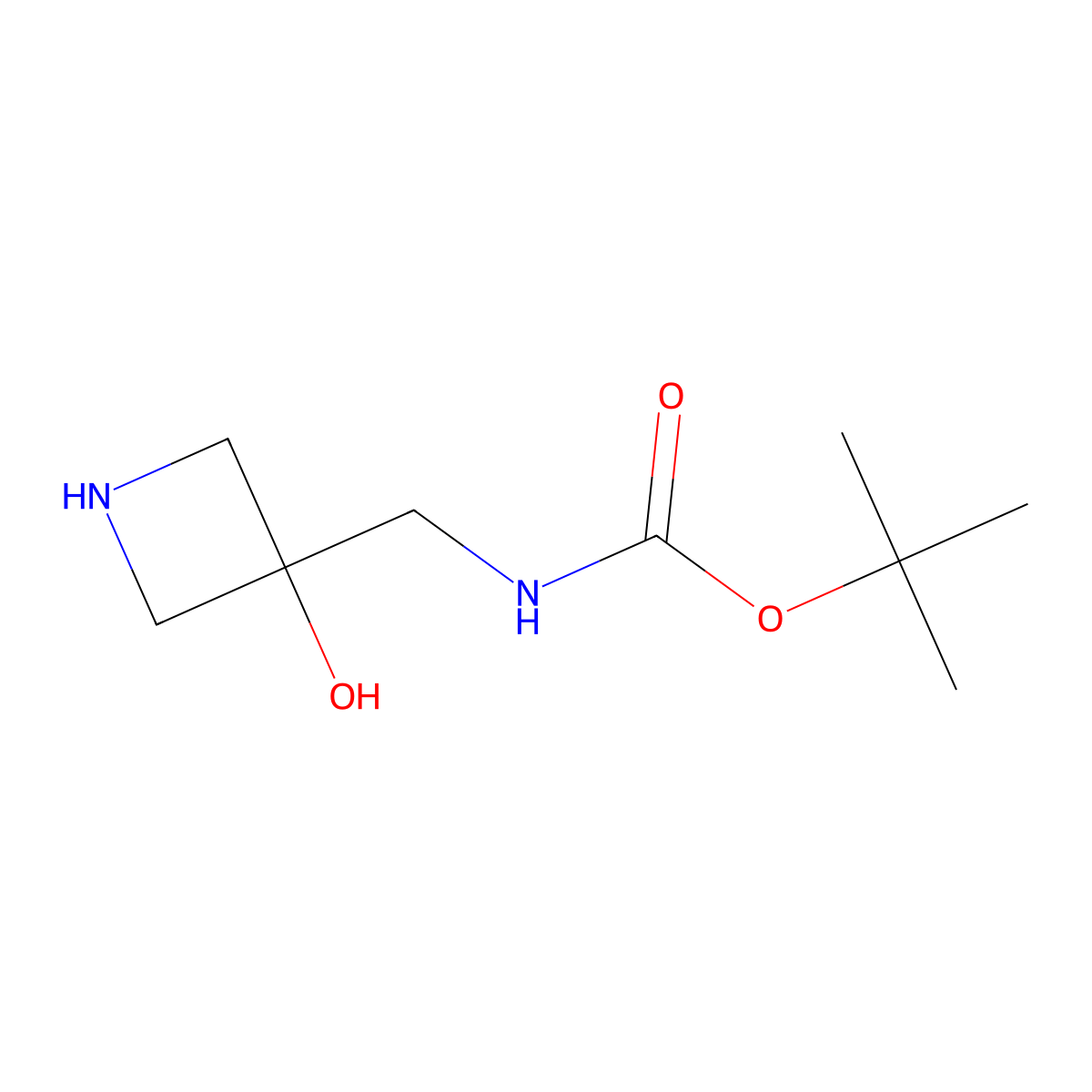 tert-butyl N-[(3-hydroxyazetidin-3-yl)methyl]carbamate molecular structure, CAS 1035351-07-5
