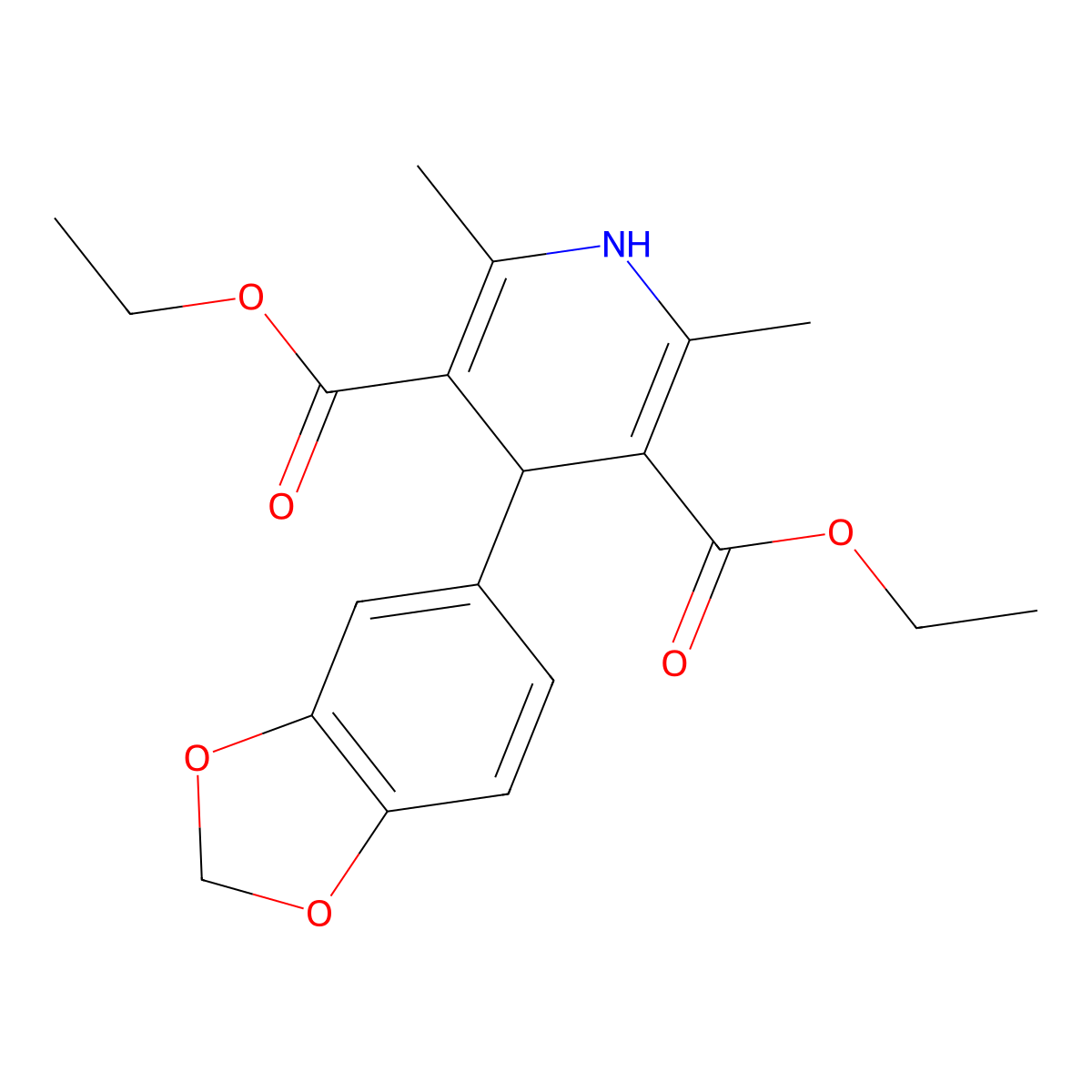3,5-Pyridinedicarboxylic acid, 4-(1,3-benzodioxol-5-yl)-1,4-dihydro-2,6-dimethyl-, diethyl ester molecular structure, CAS 10354-29-7