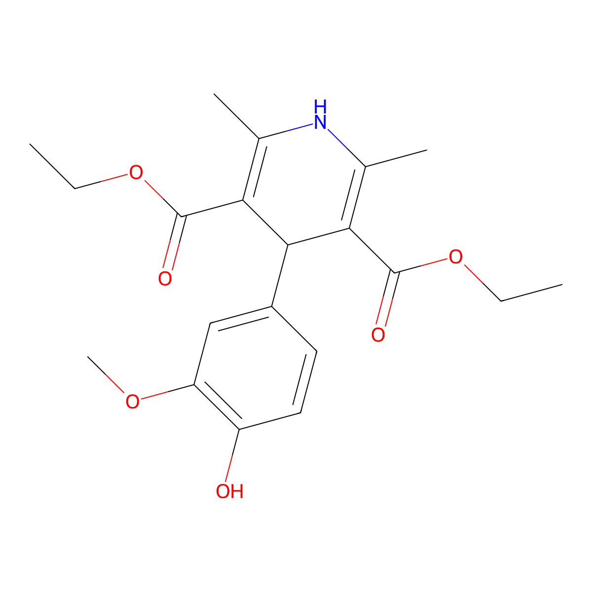 1,4-Dihydro-4-(4-hydroxy-3-methoxyphenyl)-2,6-dimethyl-3,5-pyridinedicarboxylic acid diethyl ester molecular structure, CAS 10354-31-1