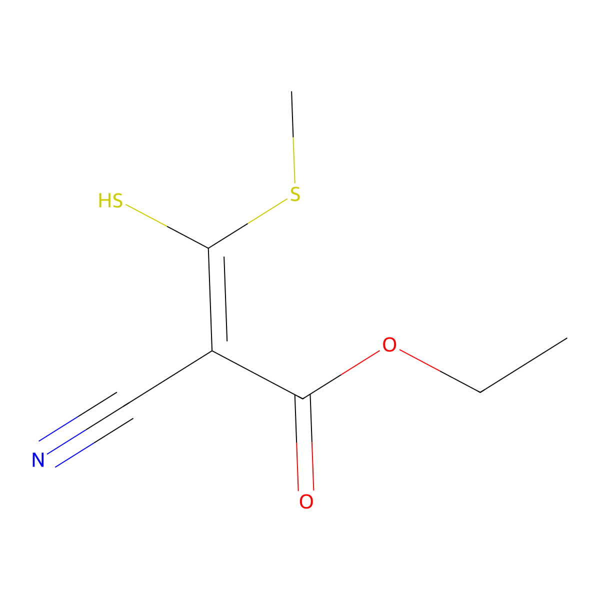 2-Propenoic acid, 2-cyano-3-mercapto-3-(methylthio)-, ethyl ester molecular structure, CAS 10354-81-1
