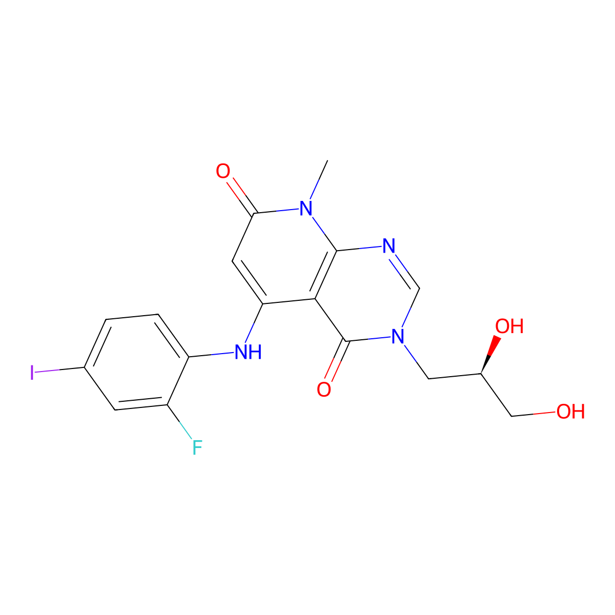 (r)-3-(2,3-Dihydroxypropyl)-5-(2-fluoro-4-iodophenylamino)-8-methylpyrido[2,3-d]pyrimidine-4,7(3h,8h)-dione molecular structure, CAS 1035555-51-1