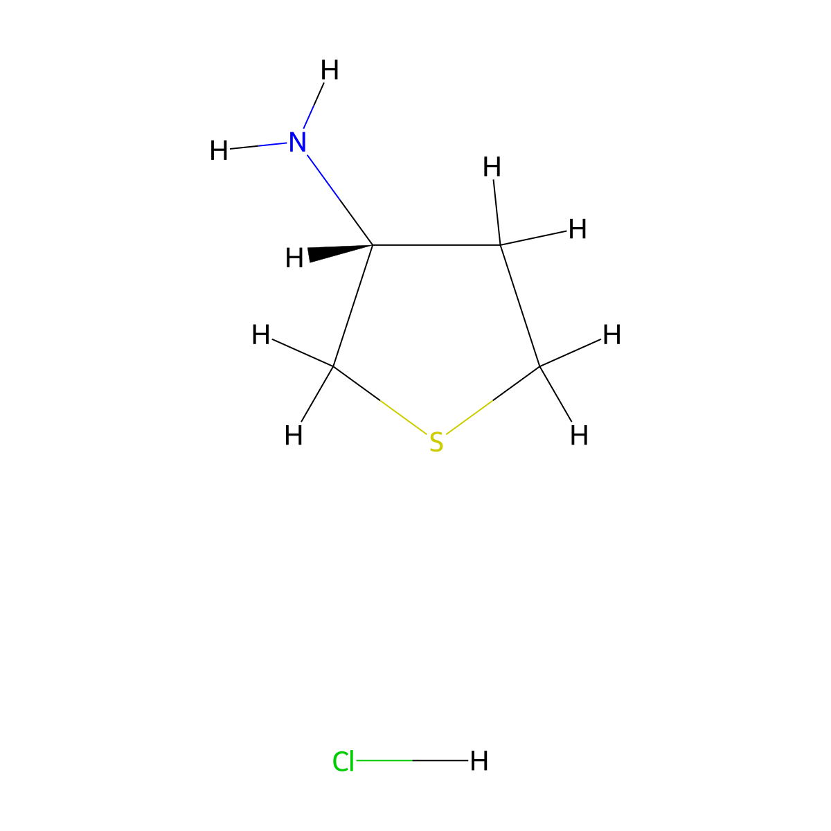 3-Thiophenamine, tetrahydro-, hydrochloride (1:1), (3R)- molecular structure, CAS 10357-56-9