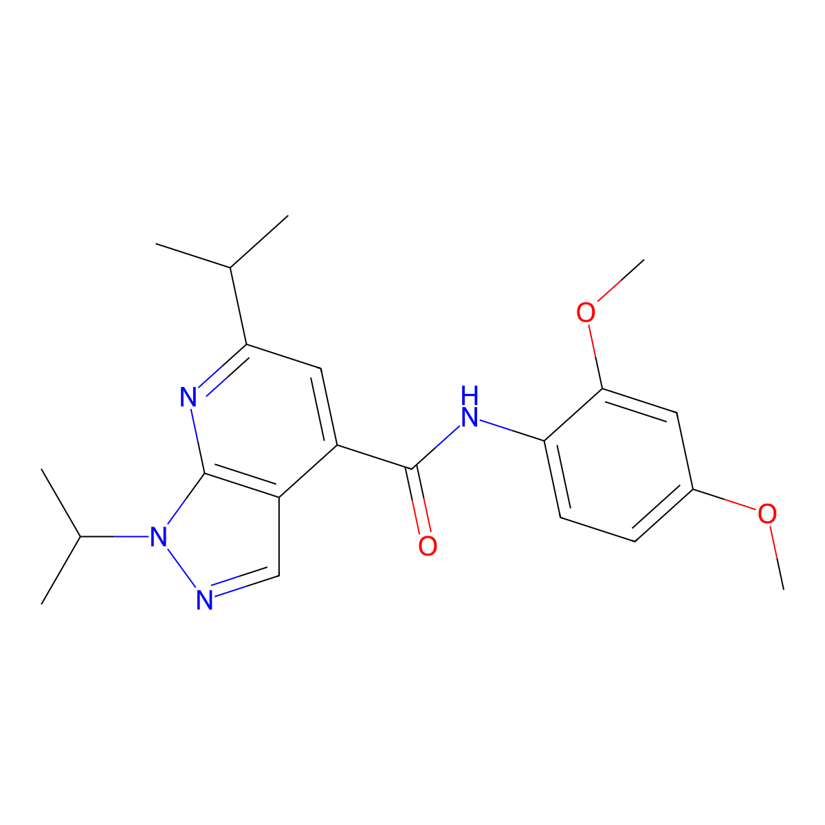 N-(2,4-dimethoxyphenyl)-1,6-bis(propan-2-yl)-1H-pyrazolo[3,4-b]pyridine-4-carboxamide molecular structure, CAS 1035834-68-4