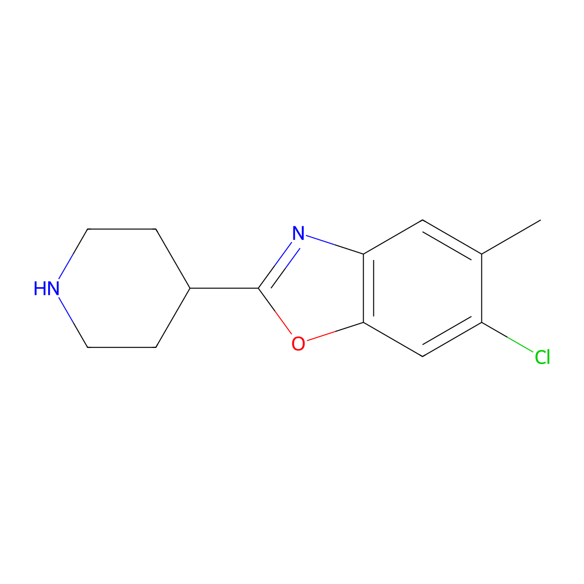 6-Chloro-5-methyl-2-piperidin-4-yl-1,3-benzoxazole molecular structure, CAS 1035840-69-7