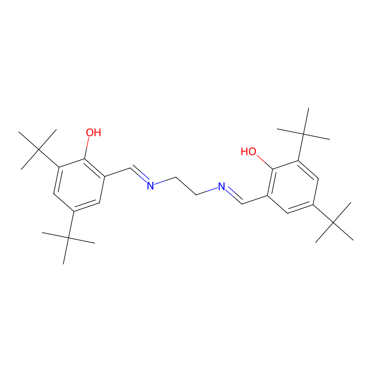 6,6'-((Ethane-1,2-diylbis(azaneylylidene))bis(methaneylylidene))bis(2,4-di-tert-butylphenol) molecular structure, CAS 103595-81-9