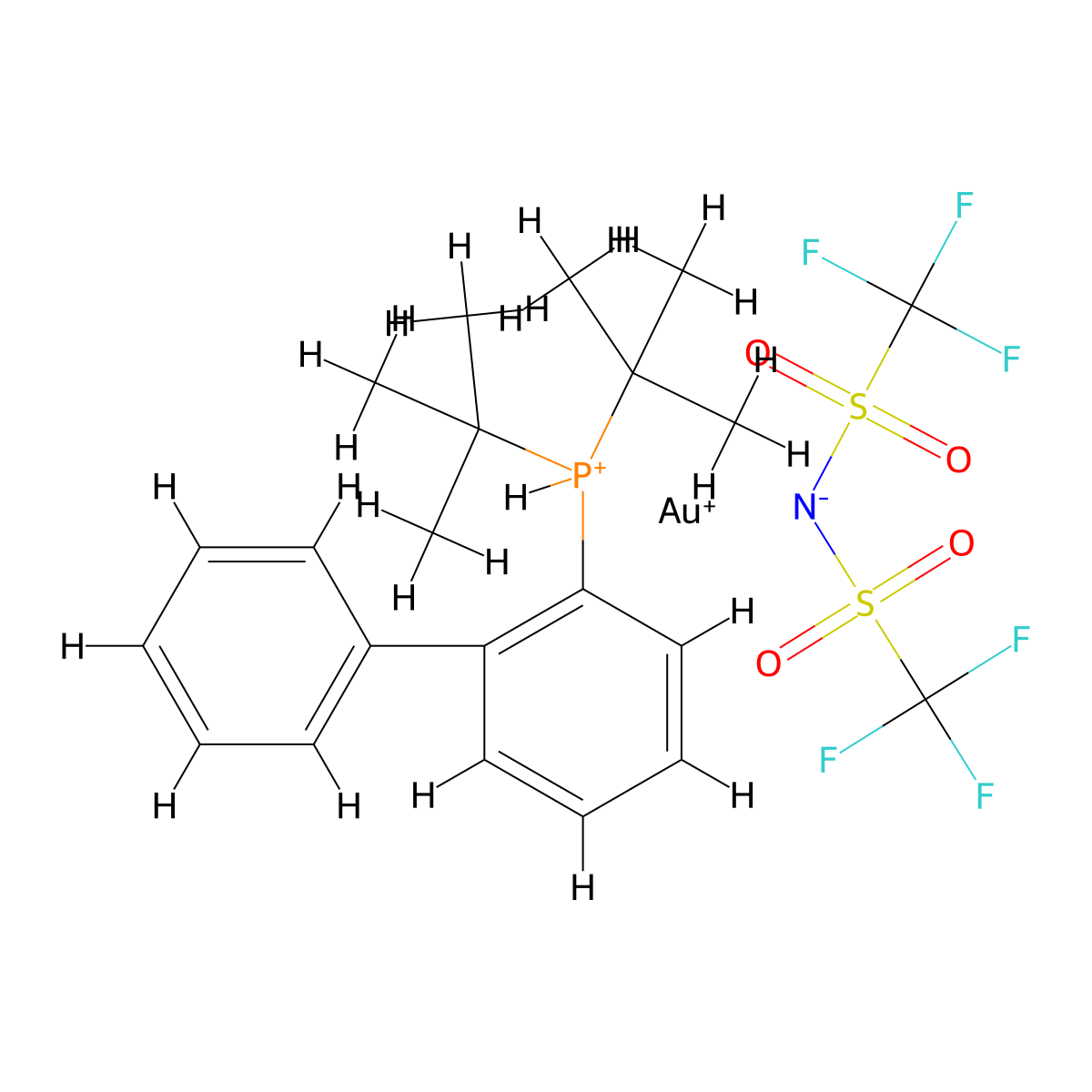 (2-Di-tert-butylphosphinobiphenyl)gold(I) bis(trifluoromethanesulfonyl)imide , JohnPhos AuNTf2 molecular structure, CAS 1036000-94-8