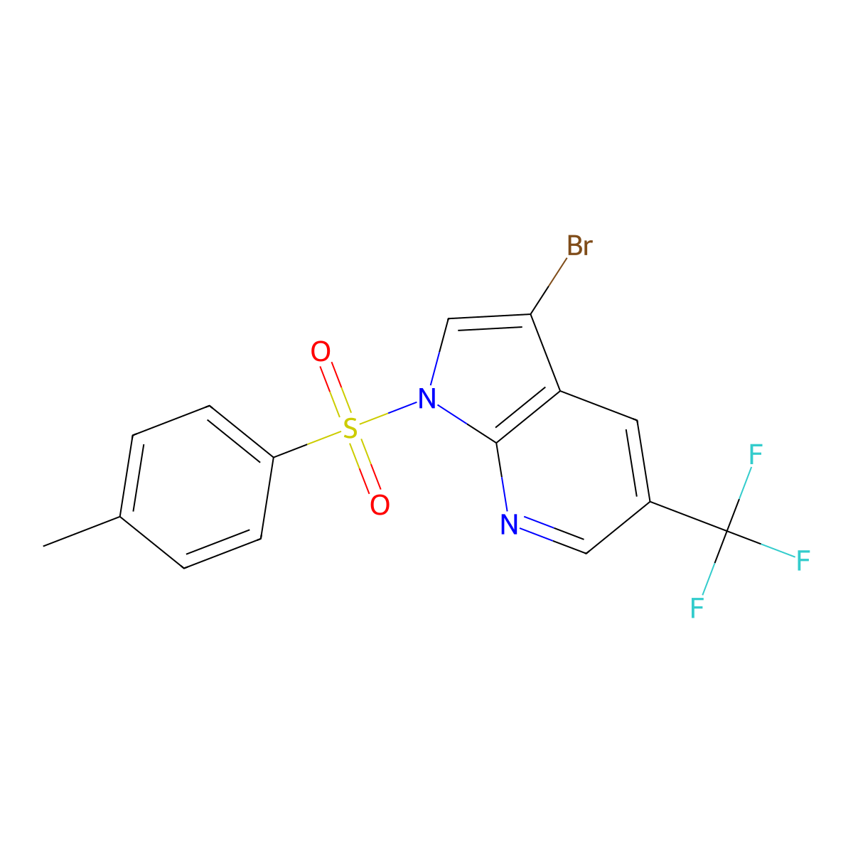 1H-Pyrrolo[2,3-b]pyridine, 3-bromo-1-[(4-methylphenyl)sulfonyl]-5-(trifluoromethyl)- molecular structure, CAS 1036027-58-3