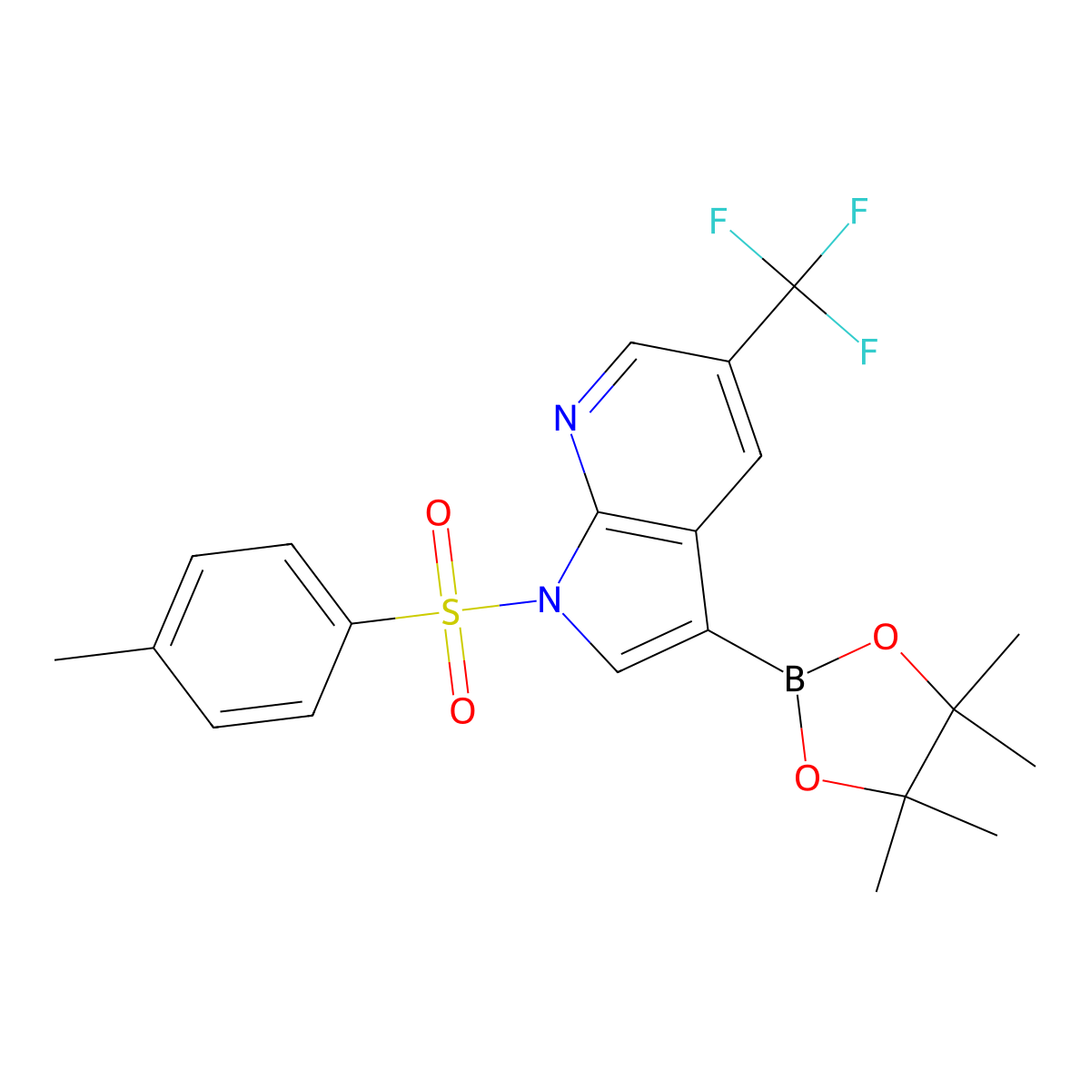 3-(4,4,5,5-Tetramethyl-1,3,2-dioxaborolan-2-yl)-1-tosyl-5-(trifluoromethyl)-1H-pyrrolo[2,3-b]pyridine molecular structure, CAS 1036027-60-7