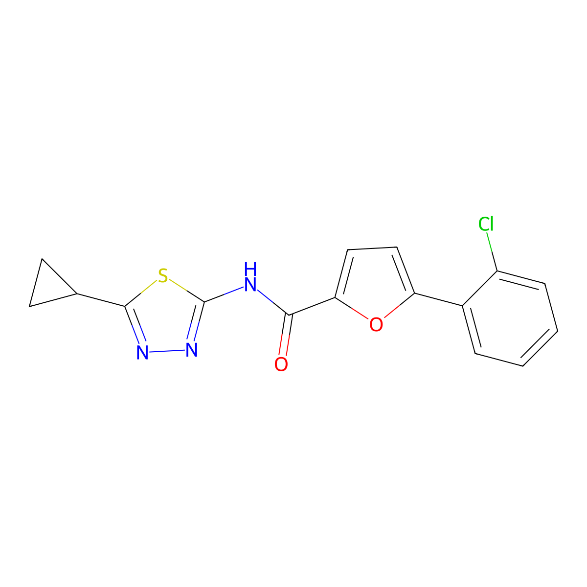 5-(2-chlorophenyl)-N-(5-cyclopropyl-1,3,4-thiadiazol-2-yl)furan-2-carboxamide molecular structure, CAS 1036072-39-5