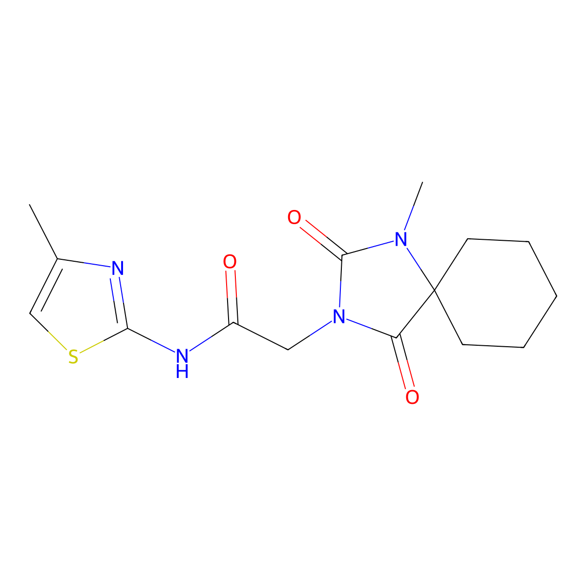 2-(1-methyl-2,4-dioxo-1,3-diazaspiro[4.5]dec-3-yl)-N-(4-methyl-1,3-thiazol-2-yl)acetamide molecular structure, CAS 1036074-89-1