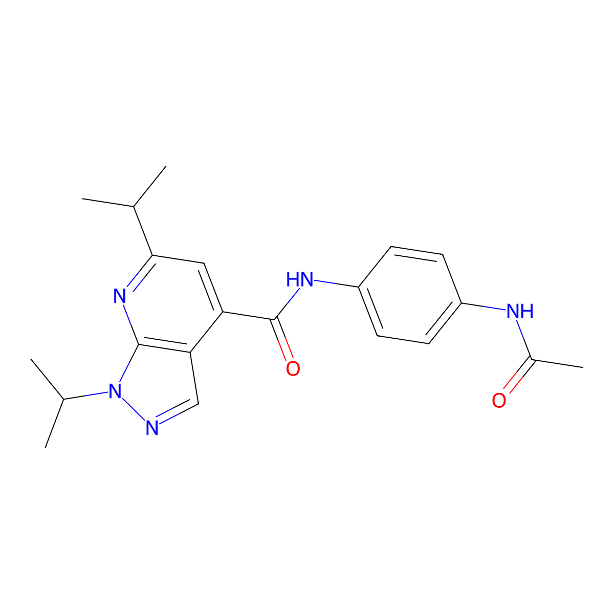 N-[4-(acetylamino)phenyl]-1,6-di(propan-2-yl)-1H-pyrazolo[3,4-b]pyridine-4-carboxamide molecular structure, CAS 1036077-17-4