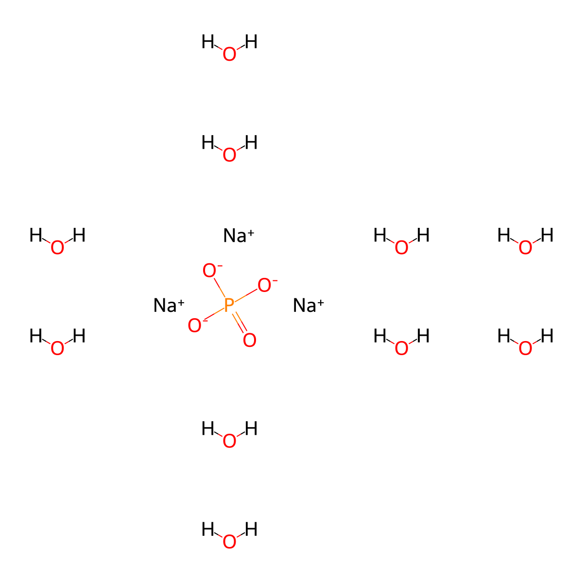 Phosphoric acid, trisodium salt, decahydrate molecular structure, CAS 10361-89-4