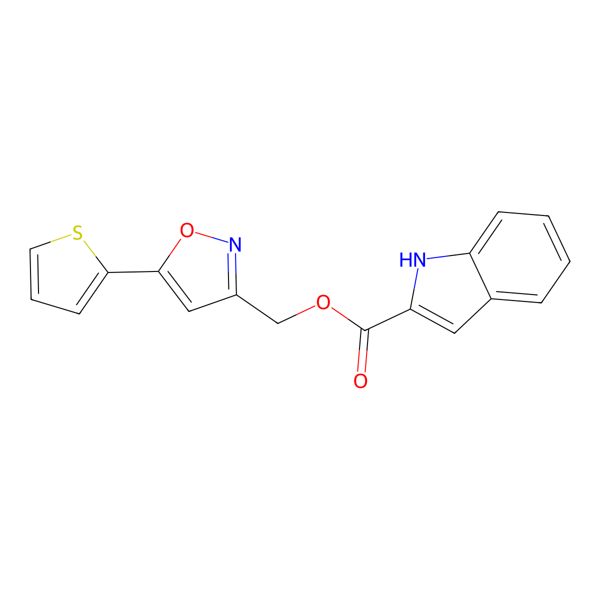 (5-(thiophen-2-yl)isoxazol-3-yl)methyl 1H-indole-2-carboxylate molecular structure, CAS 1036127-93-1