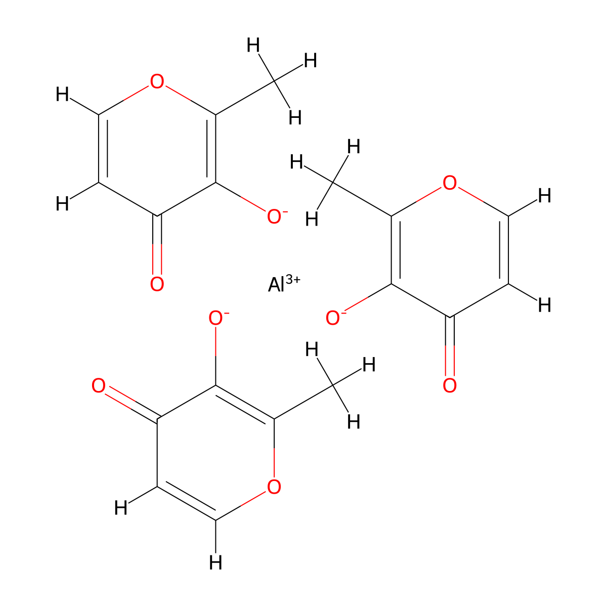 Aluminum maltolate molecular structure, CAS 103616-17-7