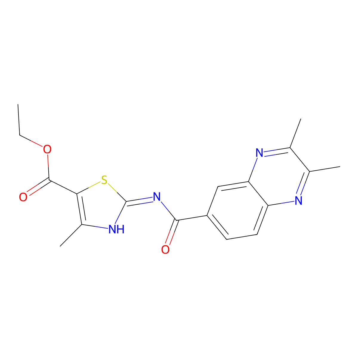 Ethyl 2-{[(2,3-dimethylquinoxalin-6-yl)carbonyl]amino}-4-methyl-1,3-thiazole-5-carboxylate molecular structure, CAS 1036168-00-9