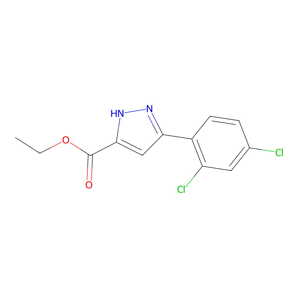 Ethyl 3-(2,4-dichlorophenyl)-1H-pyrazole-5-carboxylate molecular structure, CAS 1036239-60-7
