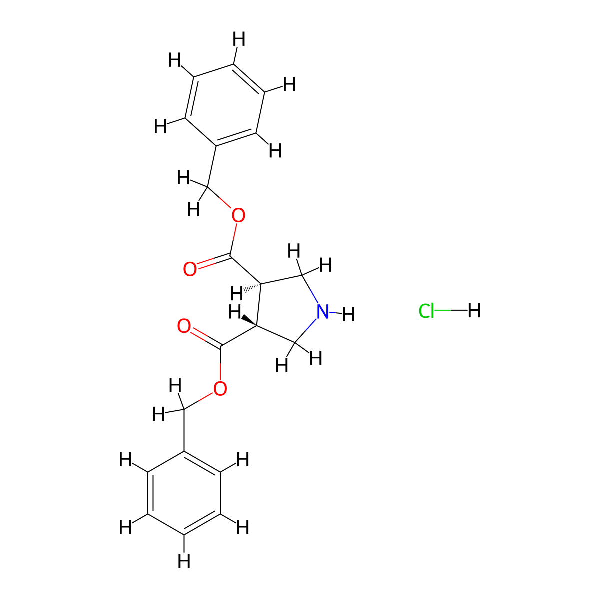Dibenzyl (3R,4R)-pyrrolidine-3,4-dicarboxylate hydrochloride molecular structure, CAS 1036375-56-0