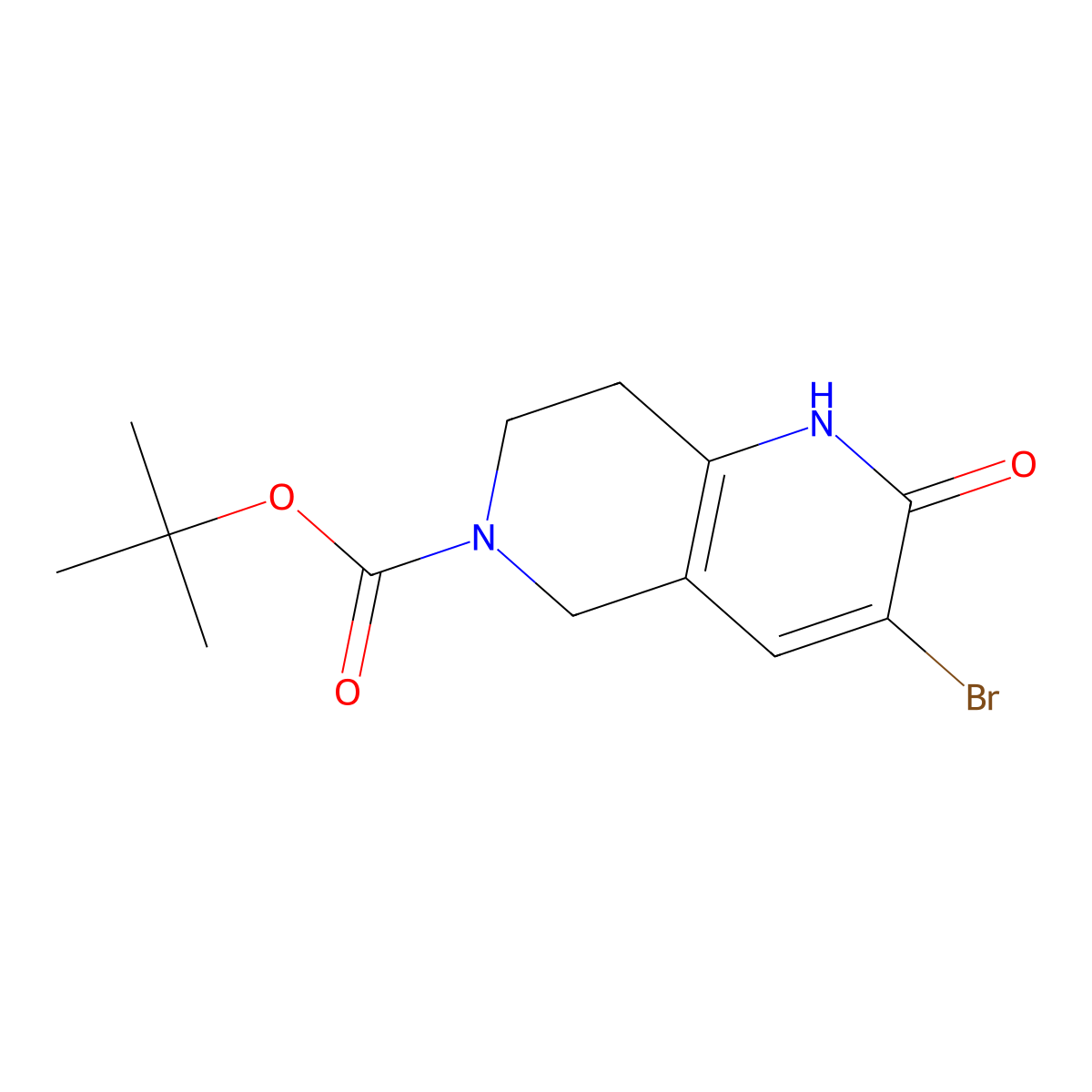Tert-butyl 3-bromo-2-oxo-1,2,5,6,7,8-hexahydro-1,6-naphthyridine-6-carboxylate molecular structure, CAS 1036381-92-6